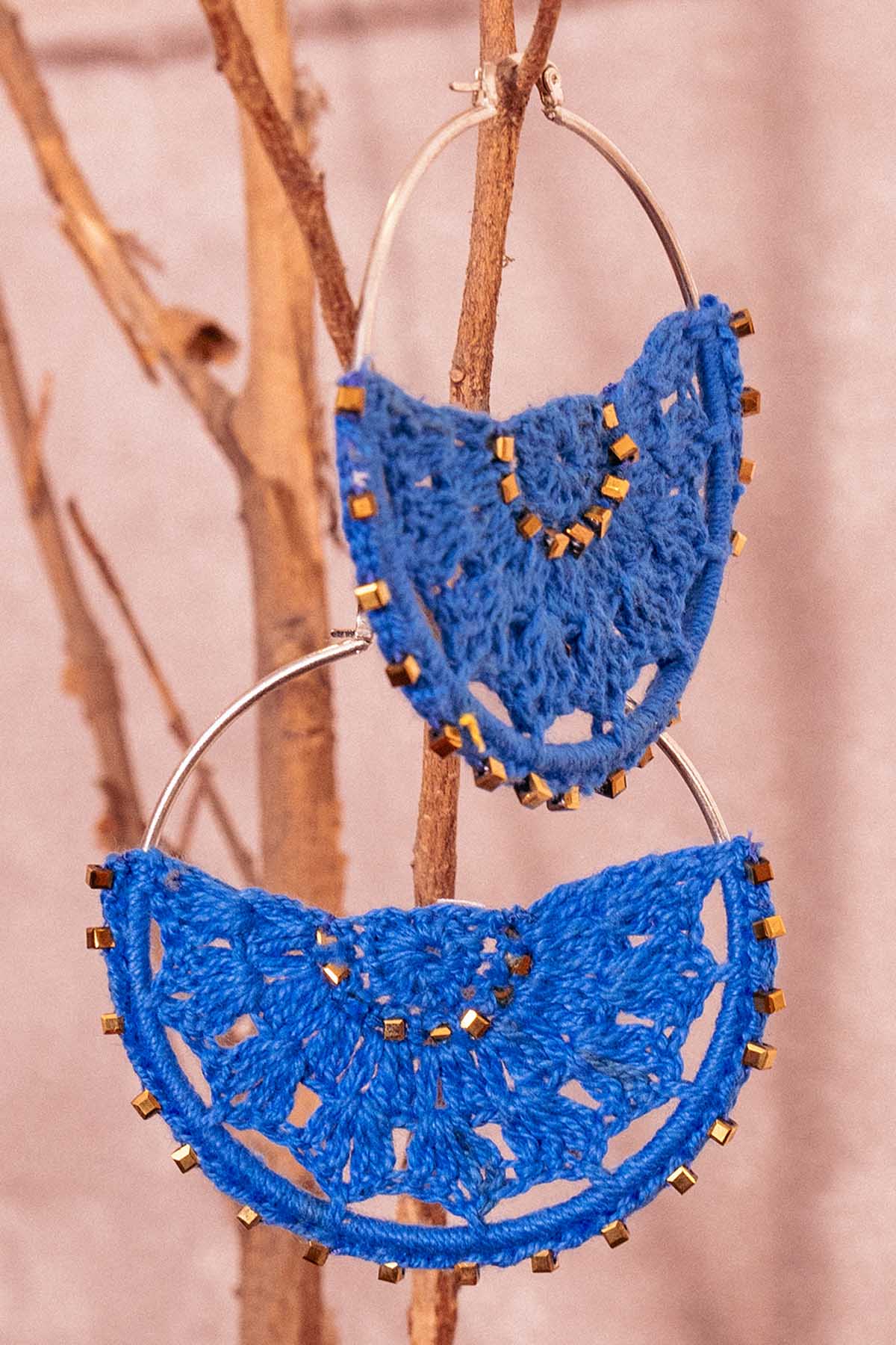 Buy Blue Crochet Chandbali Earrings By Beachbum Online